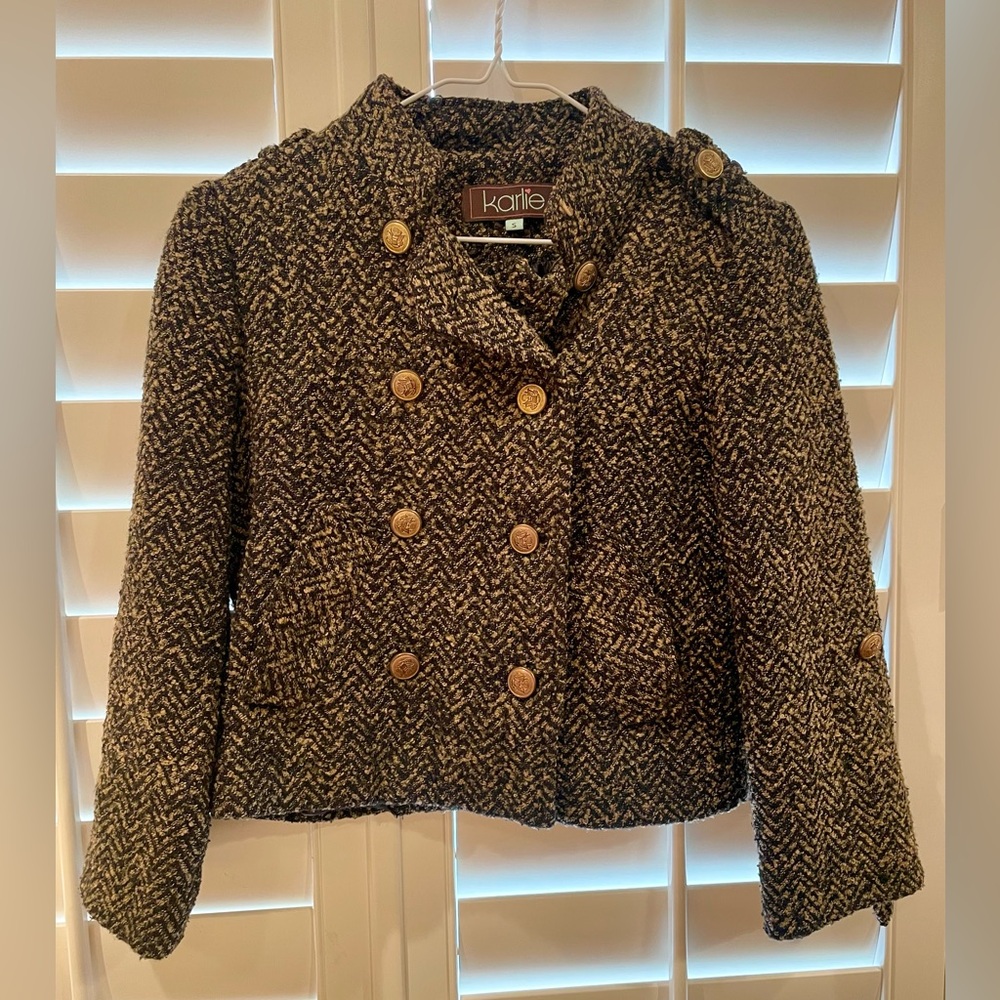 Karlie Women's Black and Tan Pea Coat
